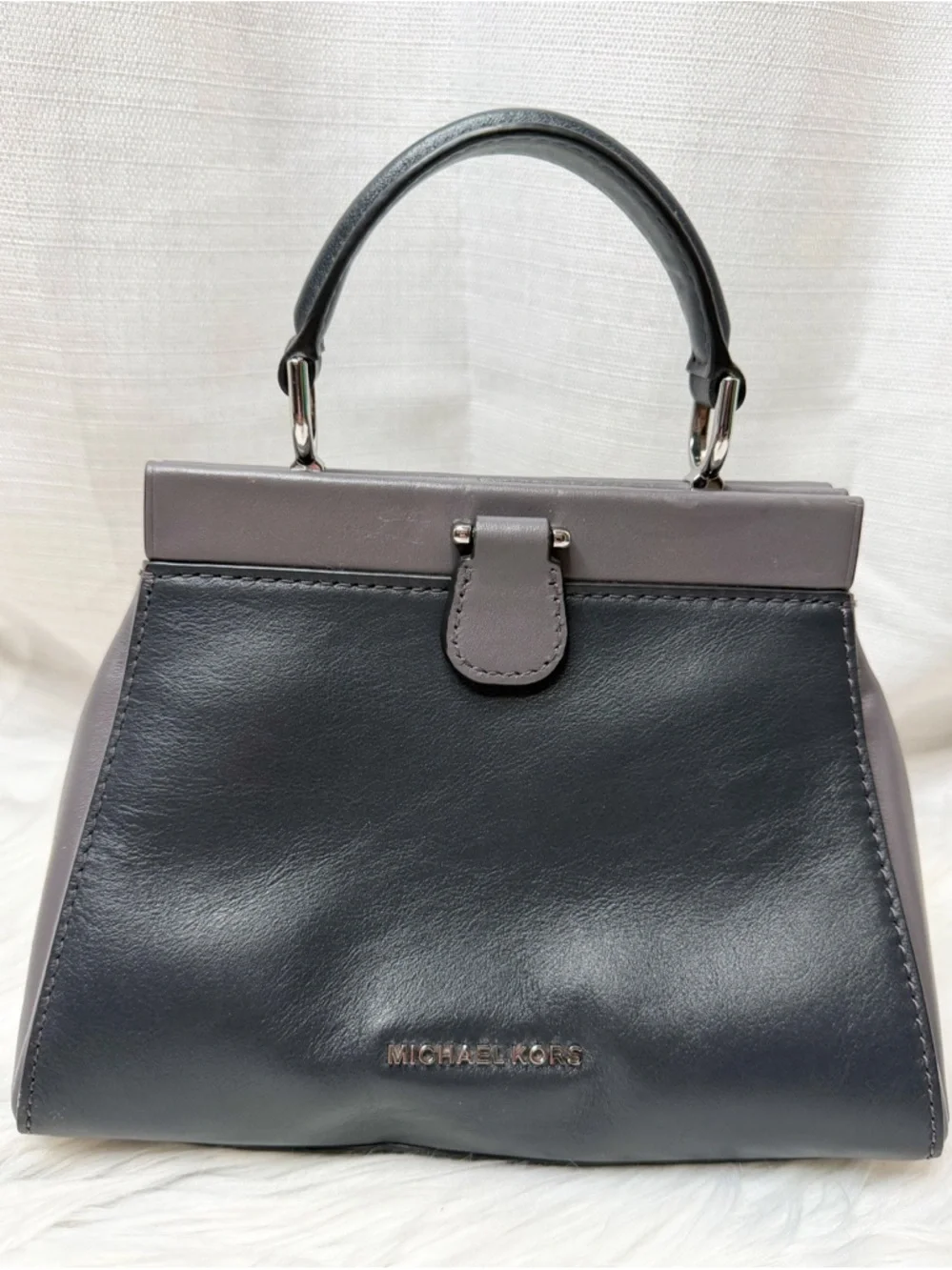 Michael Kors Two Tone Leather Mini Satchel Gray Black